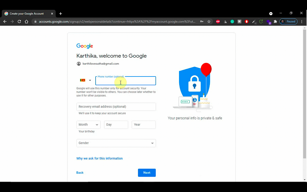 Personal information continued