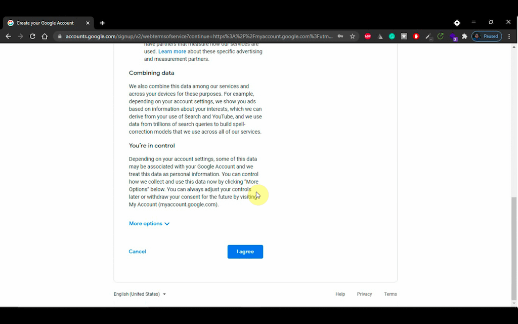 Privacy and terms continued